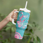 Hereditary And Gynecologic Cancer Awareness Tumbler With Handle Teal Pink Ribbon Aboriginal Art - Aussie Hoodie