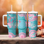 Hereditary And Gynecologic Cancer Awareness Tumbler With Handle Teal Pink Ribbon Aboriginal Art - Aussie Hoodie