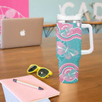 Hereditary And Gynecologic Cancer Awareness Tumbler With Handle Teal Pink Ribbon Aboriginal Art - Aussie Hoodie