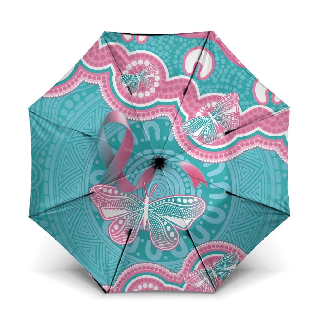 Hereditary And Gynecologic Cancer Awareness Umbrella Teal Pink Ribbon Aboriginal Art - Aussie Hoodie