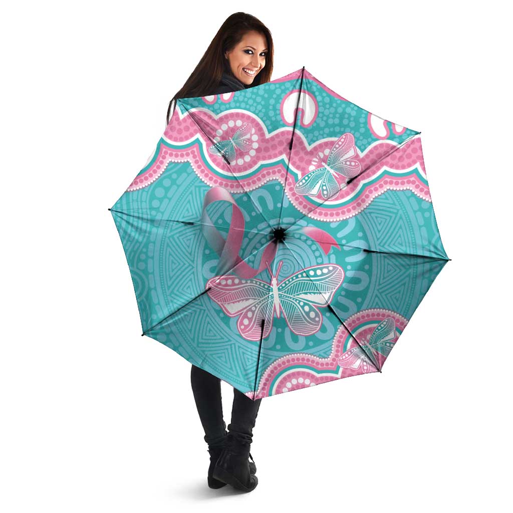 Hereditary And Gynecologic Cancer Awareness Umbrella Teal Pink Ribbon Aboriginal Art - Aussie Hoodie