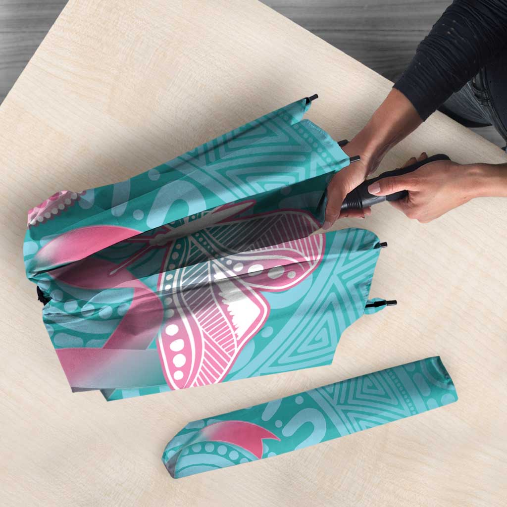 Hereditary And Gynecologic Cancer Awareness Umbrella Teal Pink Ribbon Aboriginal Art - Aussie Hoodie