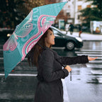 Hereditary And Gynecologic Cancer Awareness Umbrella Teal Pink Ribbon Aboriginal Art - Aussie Hoodie