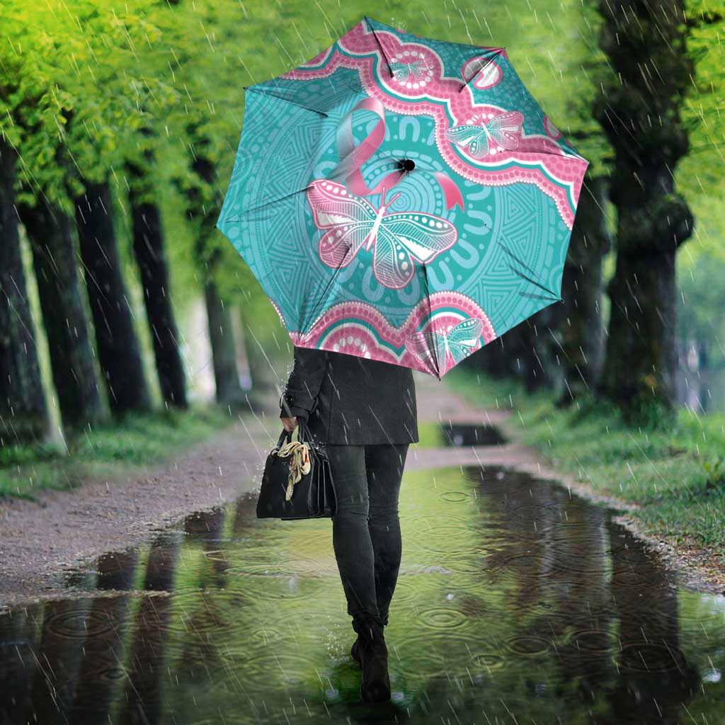Hereditary And Gynecologic Cancer Awareness Umbrella Teal Pink Ribbon Aboriginal Art - Aussie Hoodie