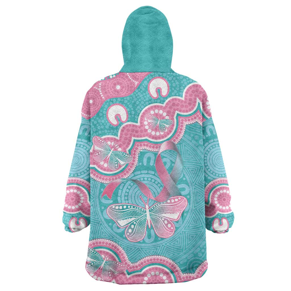 Hereditary And Gynecologic Cancer Awareness Wearable Blanket Hoodie Teal Pink Ribbon Aboriginal Art - Aussie Hoodie