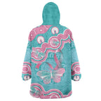 Hereditary And Gynecologic Cancer Awareness Wearable Blanket Hoodie Teal Pink Ribbon Aboriginal Art - Aussie Hoodie