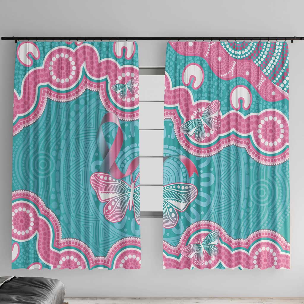 Hereditary And Gynecologic Cancer Awareness Window Curtain Teal Pink Ribbon Aboriginal Art - Aussie Hoodie