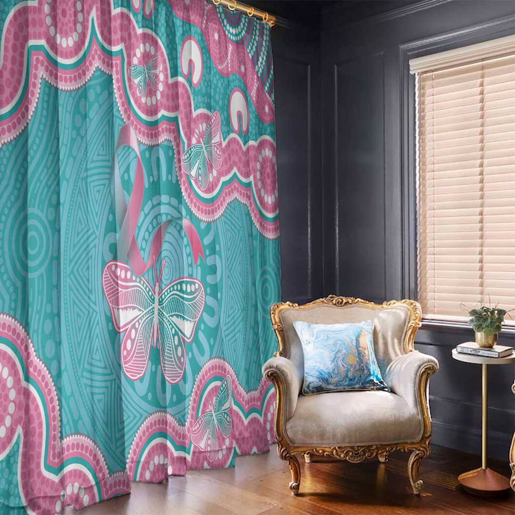 Hereditary And Gynecologic Cancer Awareness Window Curtain Teal Pink Ribbon Aboriginal Art - Aussie Hoodie