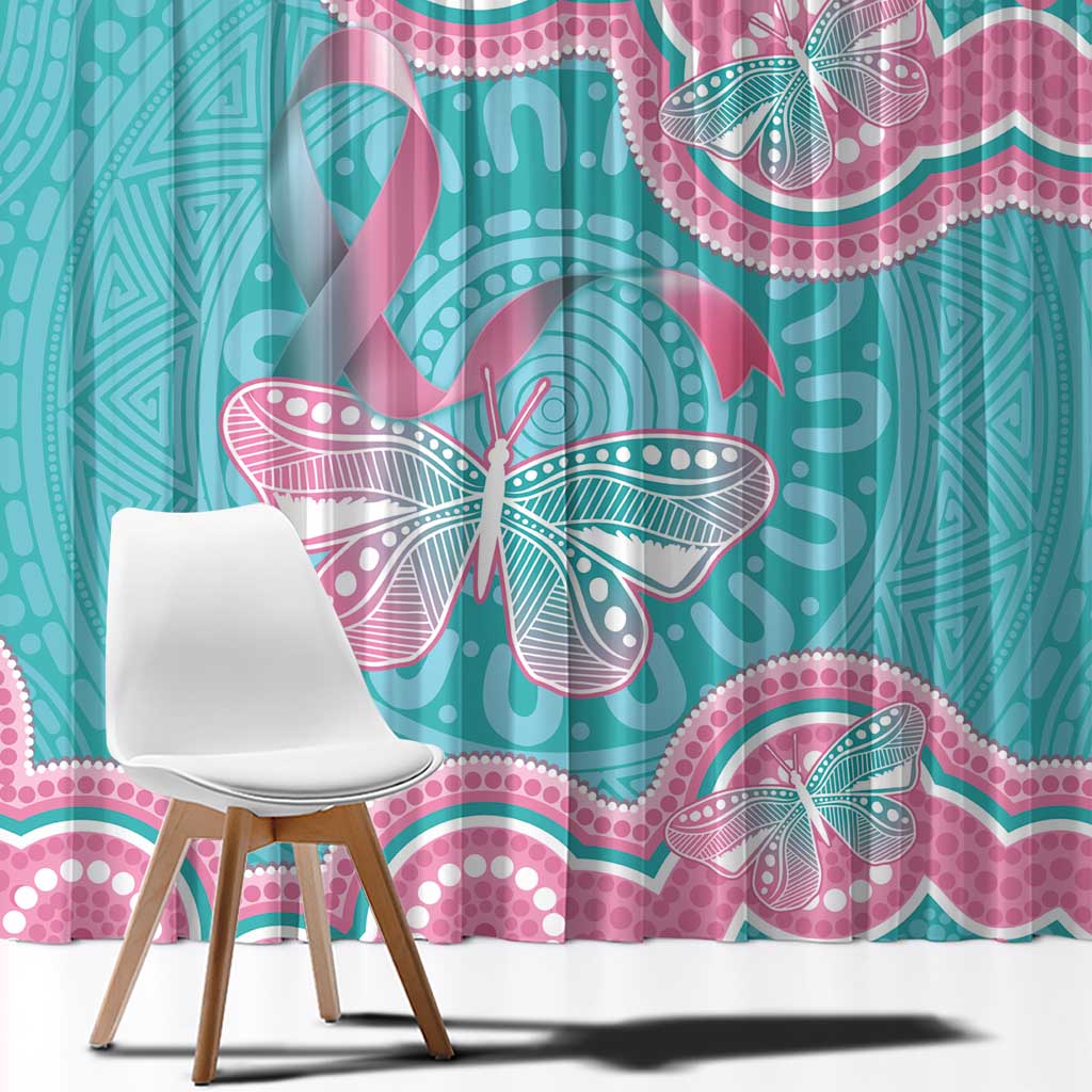 Hereditary And Gynecologic Cancer Awareness Window Curtain Teal Pink Ribbon Aboriginal Art - Aussie Hoodie