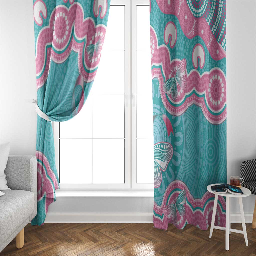 Hereditary And Gynecologic Cancer Awareness Window Curtain Teal Pink Ribbon Aboriginal Art - Aussie Hoodie
