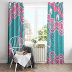 Hereditary And Gynecologic Cancer Awareness Window Curtain Teal Pink Ribbon Aboriginal Art - Aussie Hoodie