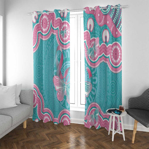 Hereditary And Gynecologic Cancer Awareness Window Curtain Teal Pink Ribbon Aboriginal Art - Aussie Hoodie