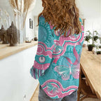 Hereditary And Gynecologic Cancer Awareness Women Casual Shirt Teal Pink Ribbon Aboriginal Art - Aussie Hoodie