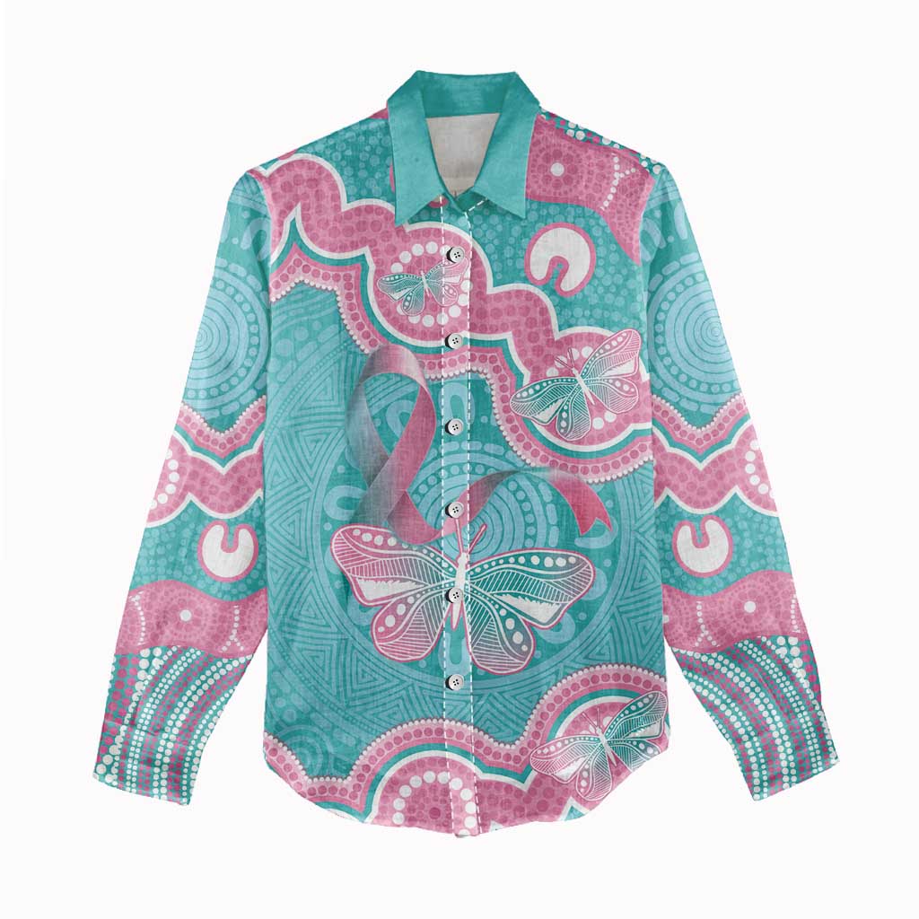 Hereditary And Gynecologic Cancer Awareness Women Casual Shirt Teal Pink Ribbon Aboriginal Art - Aussie Hoodie