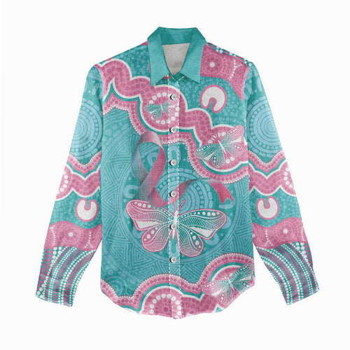 Hereditary And Gynecologic Cancer Awareness Women Casual Shirt Teal Pink Ribbon Aboriginal Art - Aussie Hoodie