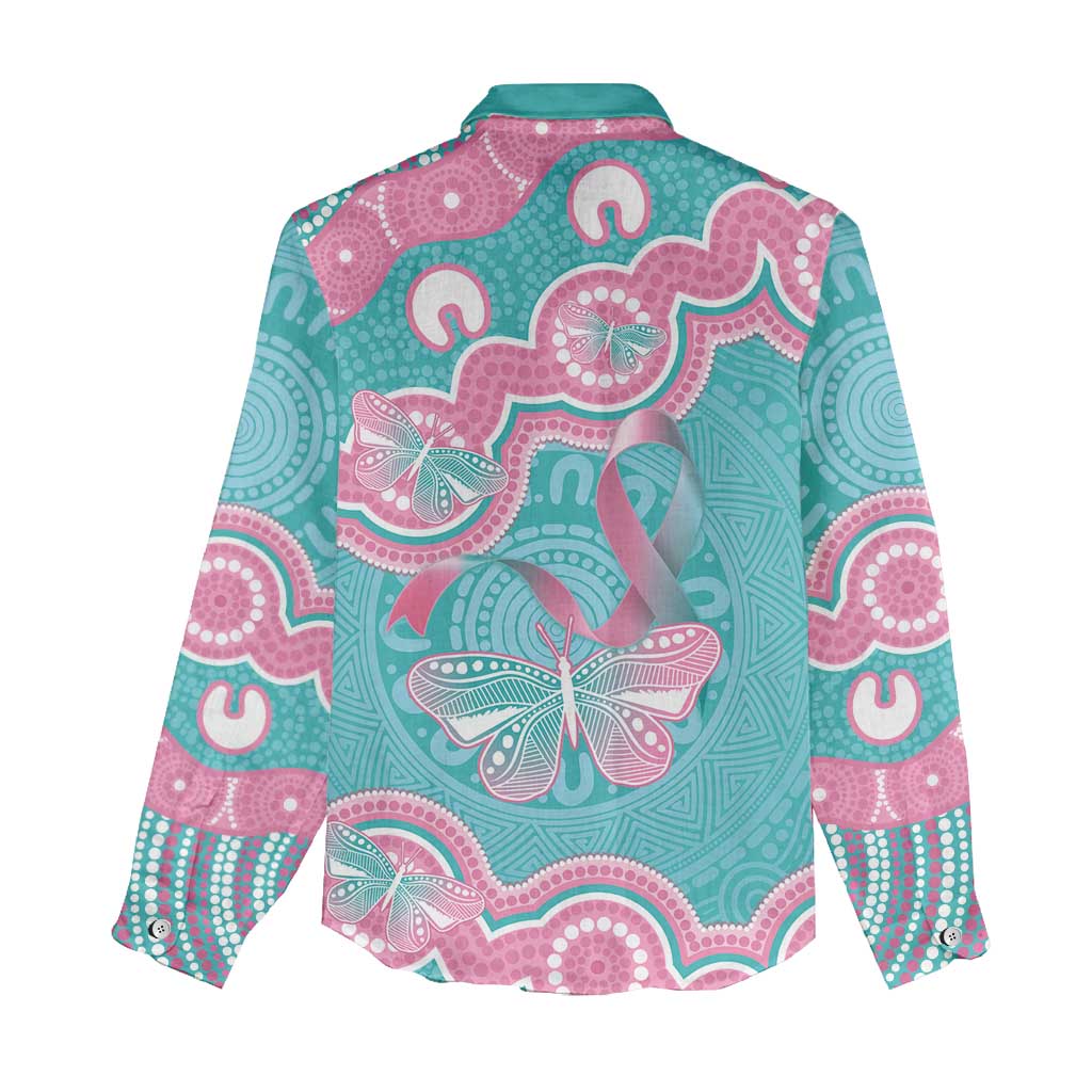 Hereditary And Gynecologic Cancer Awareness Women Casual Shirt Teal Pink Ribbon Aboriginal Art - Aussie Hoodie