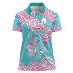 Hereditary And Gynecologic Cancer Awareness Women Polo Shirt Teal Pink Ribbon Aboriginal Art - Aussie Hoodie