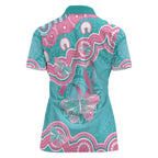 Hereditary And Gynecologic Cancer Awareness Women Polo Shirt Teal Pink Ribbon Aboriginal Art - Aussie Hoodie