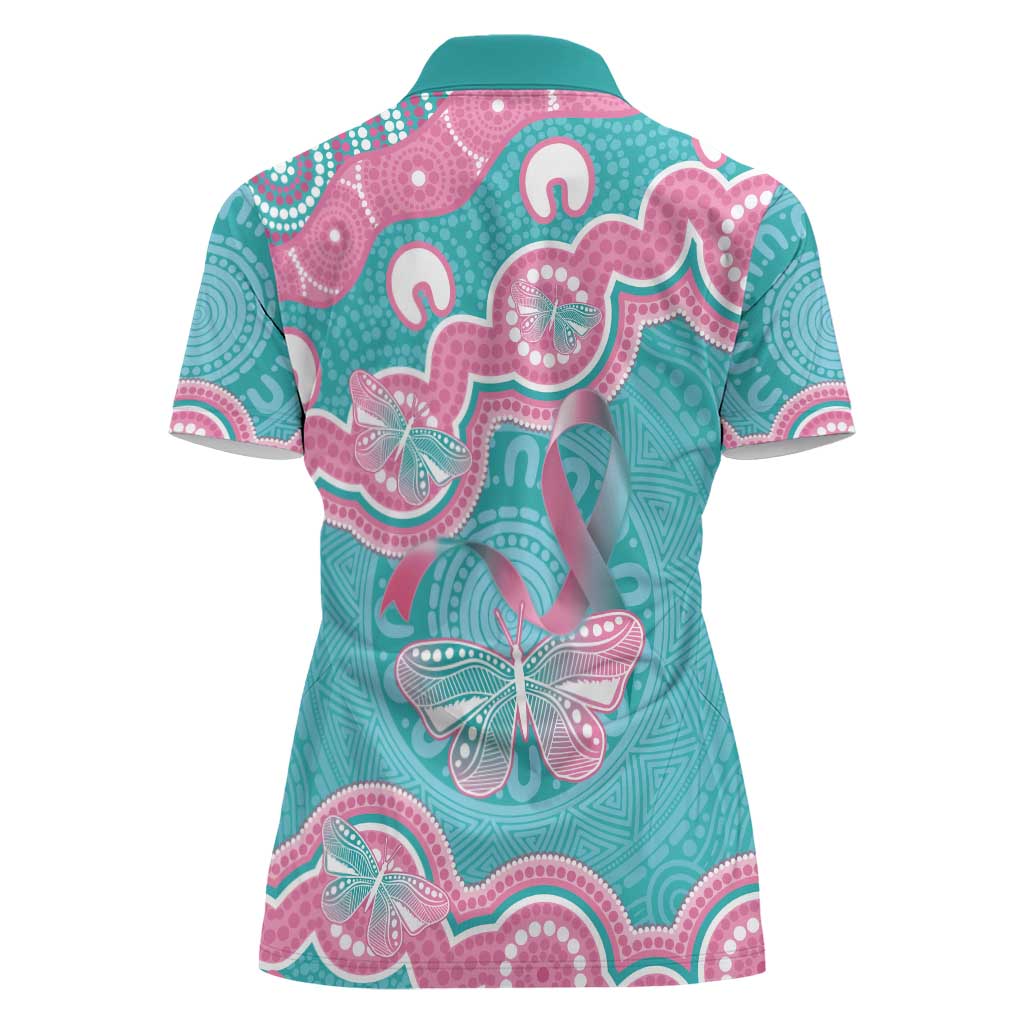 Hereditary And Gynecologic Cancer Awareness Women Polo Shirt Teal Pink Ribbon Aboriginal Art - Aussie Hoodie