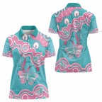 Hereditary And Gynecologic Cancer Awareness Women Polo Shirt Teal Pink Ribbon Aboriginal Art - Aussie Hoodie