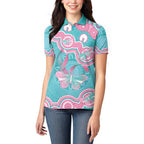 Hereditary And Gynecologic Cancer Awareness Women Polo Shirt Teal Pink Ribbon Aboriginal Art - Aussie Hoodie