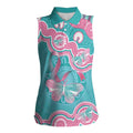 Hereditary And Gynecologic Cancer Awareness Women Sleeveless Polo Shirt Teal Pink Ribbon Aboriginal Art - Aussie Hoodie