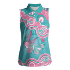Hereditary And Gynecologic Cancer Awareness Women Sleeveless Polo Shirt Teal Pink Ribbon Aboriginal Art - Aussie Hoodie