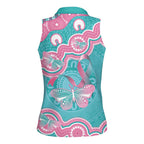Hereditary And Gynecologic Cancer Awareness Women Sleeveless Polo Shirt Teal Pink Ribbon Aboriginal Art - Aussie Hoodie