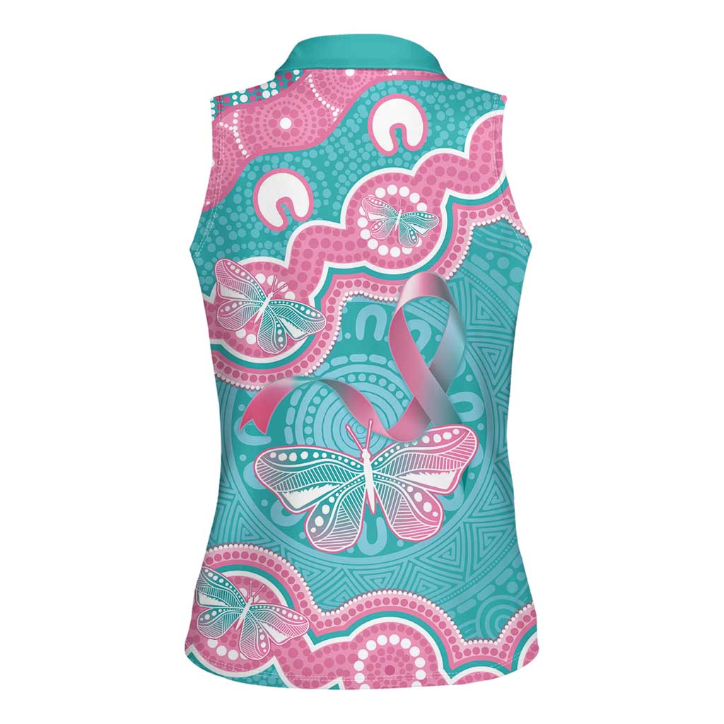 Hereditary And Gynecologic Cancer Awareness Women Sleeveless Polo Shirt Teal Pink Ribbon Aboriginal Art - Aussie Hoodie