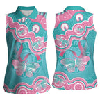 Hereditary And Gynecologic Cancer Awareness Women Sleeveless Polo Shirt Teal Pink Ribbon Aboriginal Art - Aussie Hoodie