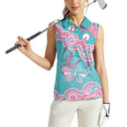 Hereditary And Gynecologic Cancer Awareness Women Sleeveless Polo Shirt Teal Pink Ribbon Aboriginal Art - Aussie Hoodie