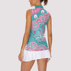 Hereditary And Gynecologic Cancer Awareness Women Sleeveless Polo Shirt Teal Pink Ribbon Aboriginal Art - Aussie Hoodie