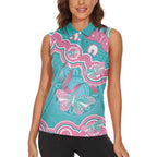 Hereditary And Gynecologic Cancer Awareness Women Sleeveless Polo Shirt Teal Pink Ribbon Aboriginal Art - Aussie Hoodie