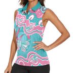 Hereditary And Gynecologic Cancer Awareness Women Sleeveless Polo Shirt Teal Pink Ribbon Aboriginal Art - Aussie Hoodie
