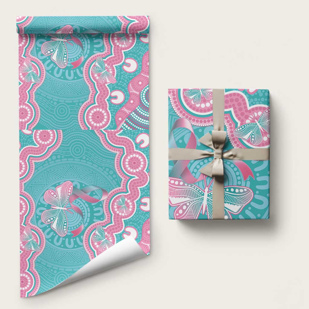 Hereditary And Gynecologic Cancer Awareness Wrapping Paper Teal Pink Ribbon Aboriginal Art - Aussie Hoodie