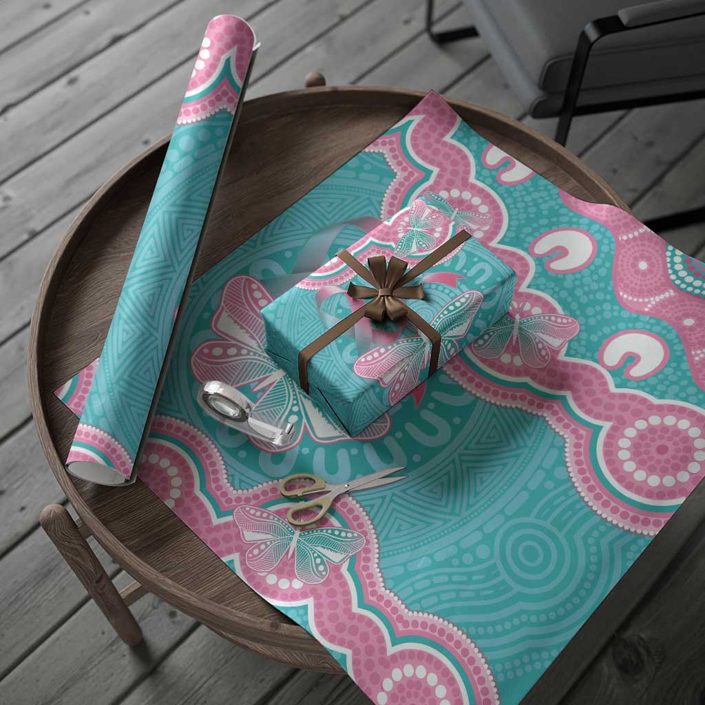 Hereditary And Gynecologic Cancer Awareness Wrapping Paper Teal Pink Ribbon Aboriginal Art - Aussie Hoodie