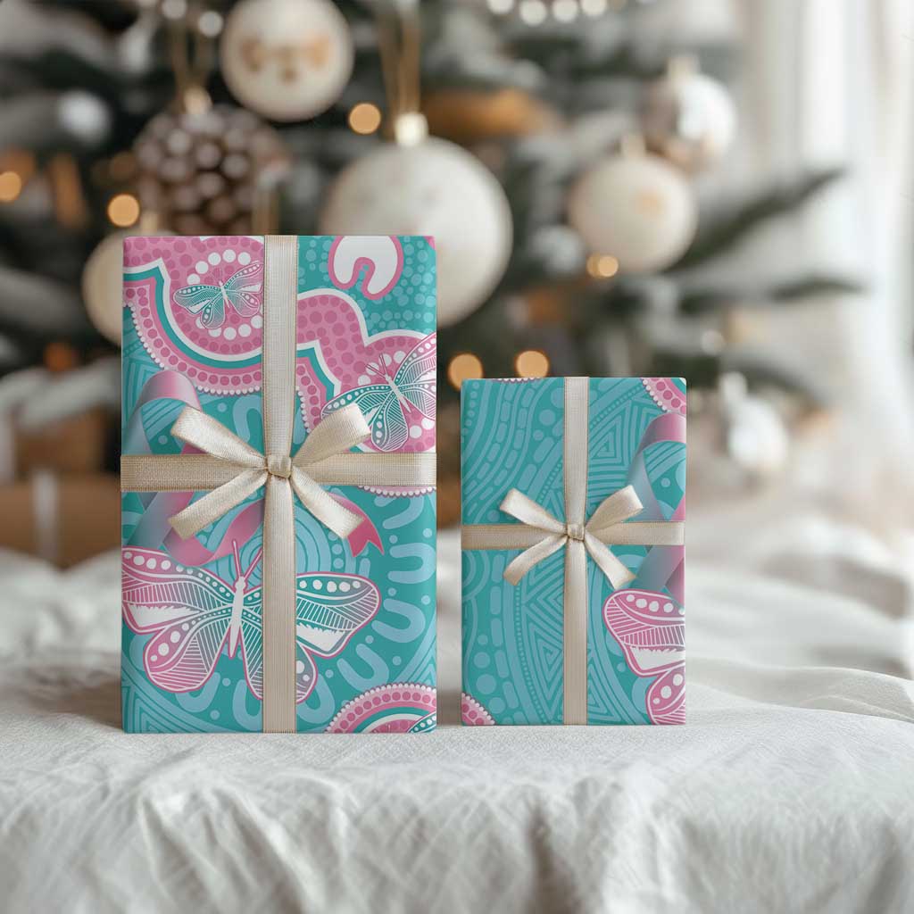 Hereditary And Gynecologic Cancer Awareness Wrapping Paper Teal Pink Ribbon Aboriginal Art - Aussie Hoodie