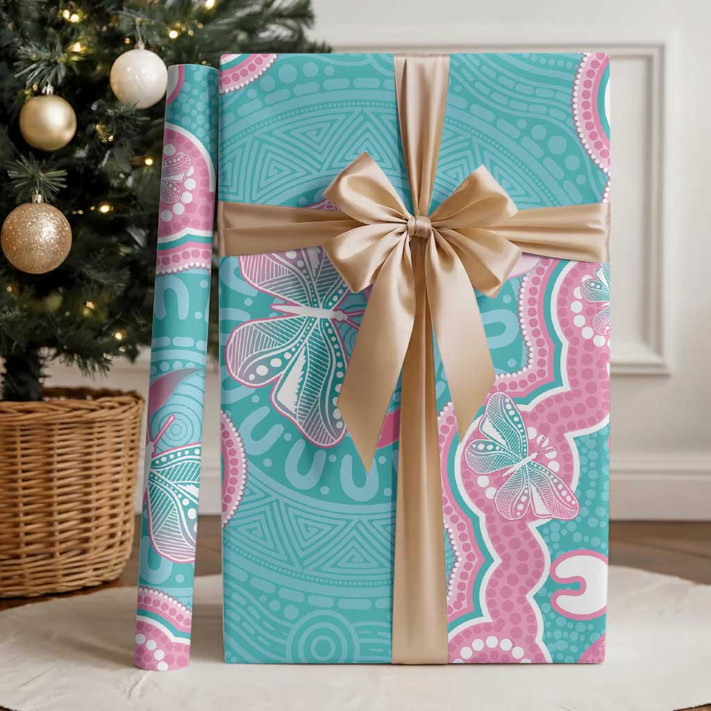 Hereditary And Gynecologic Cancer Awareness Wrapping Paper Teal Pink Ribbon Aboriginal Art - Aussie Hoodie