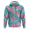 Hereditary And Gynecologic Cancer Awareness Zip Hoodie Teal Pink Ribbon Aboriginal Art - Aussie Hoodie