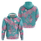 Hereditary And Gynecologic Cancer Awareness Zip Hoodie Teal Pink Ribbon Aboriginal Art - Aussie Hoodie
