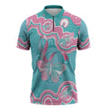 Hereditary And Gynecologic Cancer Awareness Zipper Polo Shirt Teal Pink Ribbon Aboriginal Art - Aussie Hoodie
