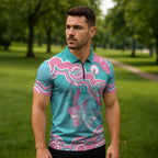 Hereditary And Gynecologic Cancer Awareness Zipper Polo Shirt Teal Pink Ribbon Aboriginal Art - Aussie Hoodie