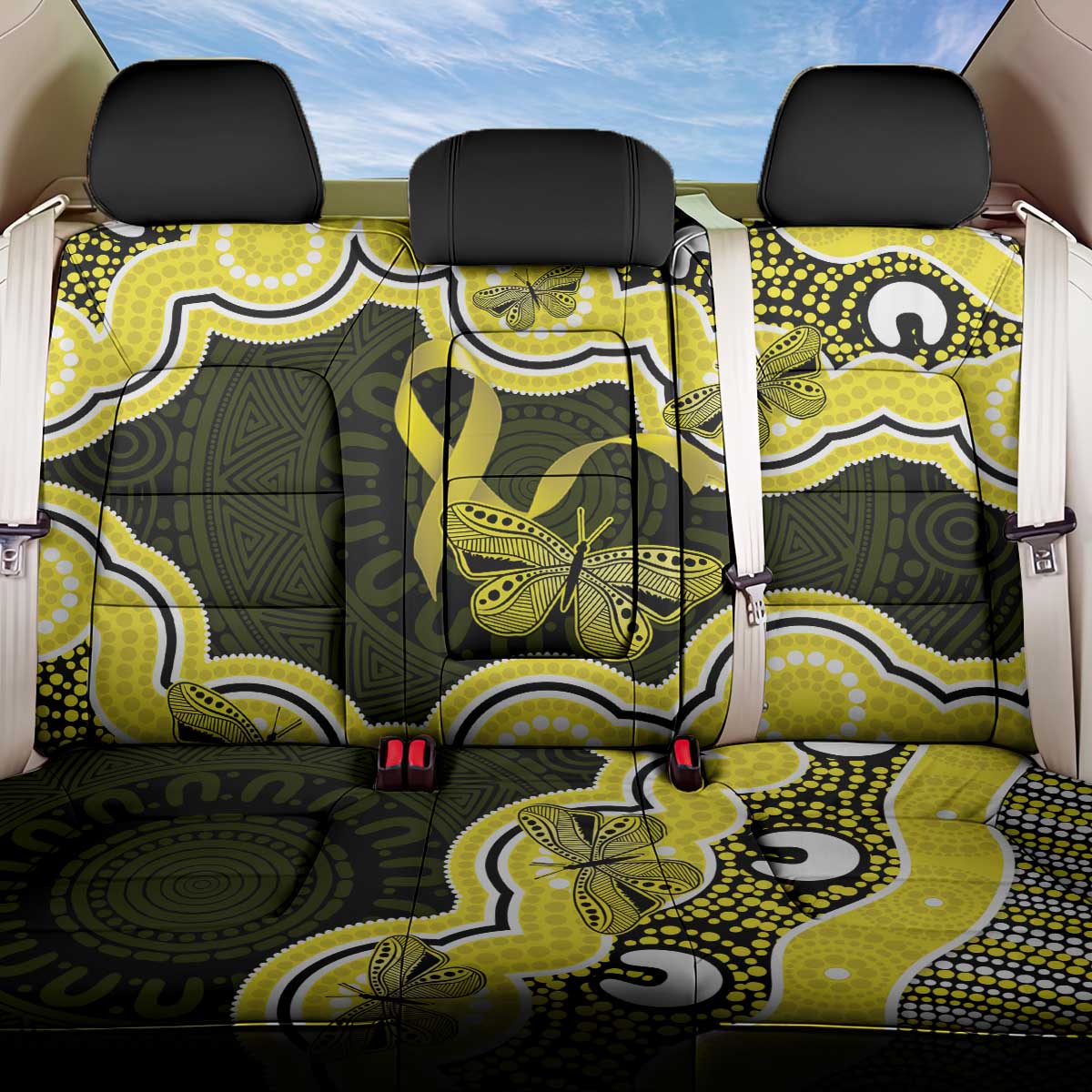 Yellow Ribbon Sarcoma Awareness Month Back Car Seat Cover Aboriginal Art - Aussie Hoodie