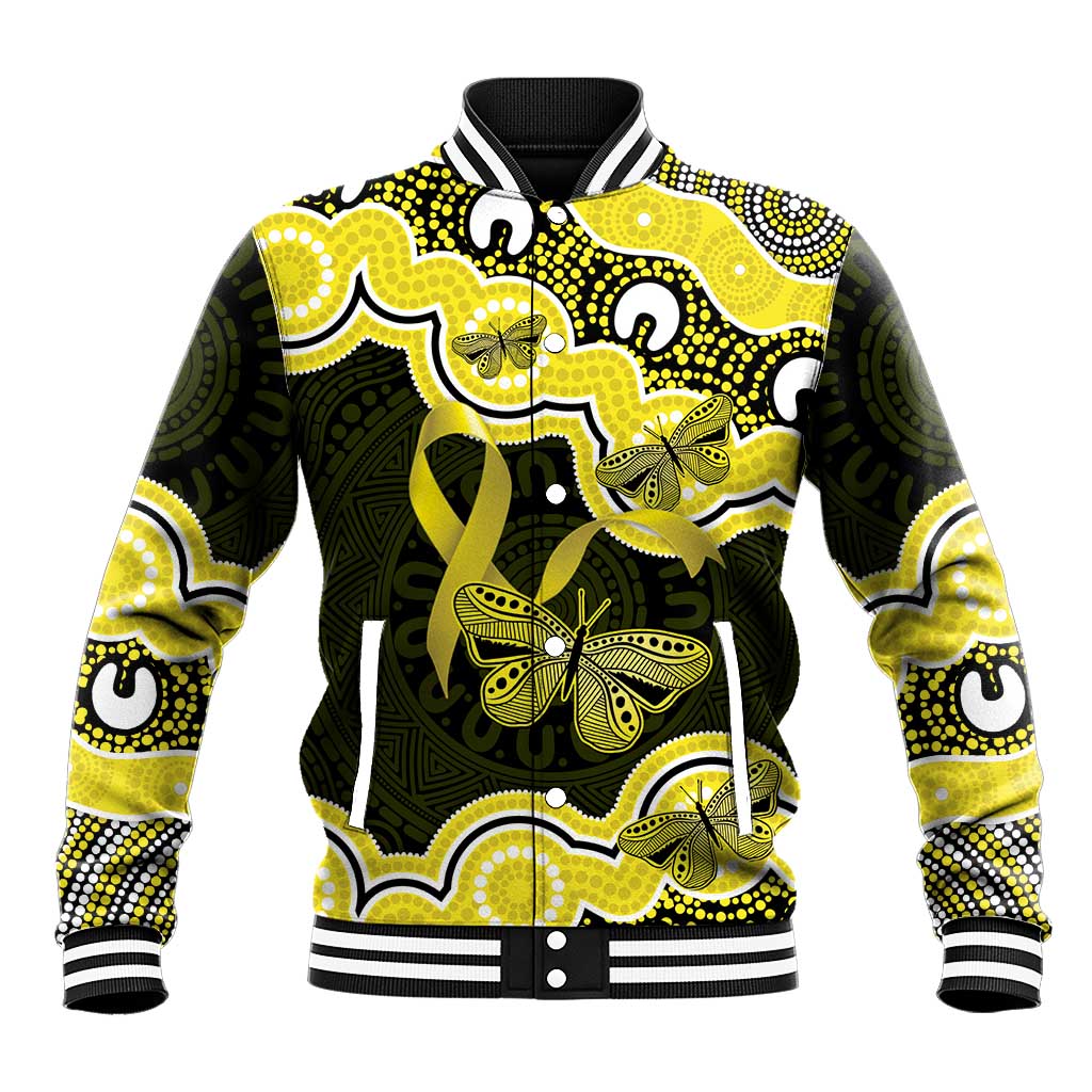 Yellow Ribbon Sarcoma Awareness Month Baseball Jacket Aboriginal Art - Aussie Hoodie