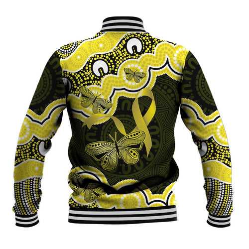 Yellow Ribbon Sarcoma Awareness Month Baseball Jacket Aboriginal Art - Aussie Hoodie