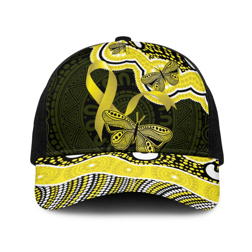 Yellow Ribbon Sarcoma Awareness Month Baseball Net Cap Aboriginal Art - Aussie Hoodie