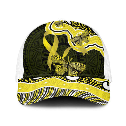 Yellow Ribbon Sarcoma Awareness Month Baseball Net Cap Aboriginal Art - Aussie Hoodie