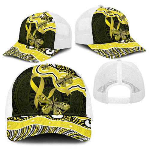 Yellow Ribbon Sarcoma Awareness Month Baseball Net Cap Aboriginal Art - Aussie Hoodie