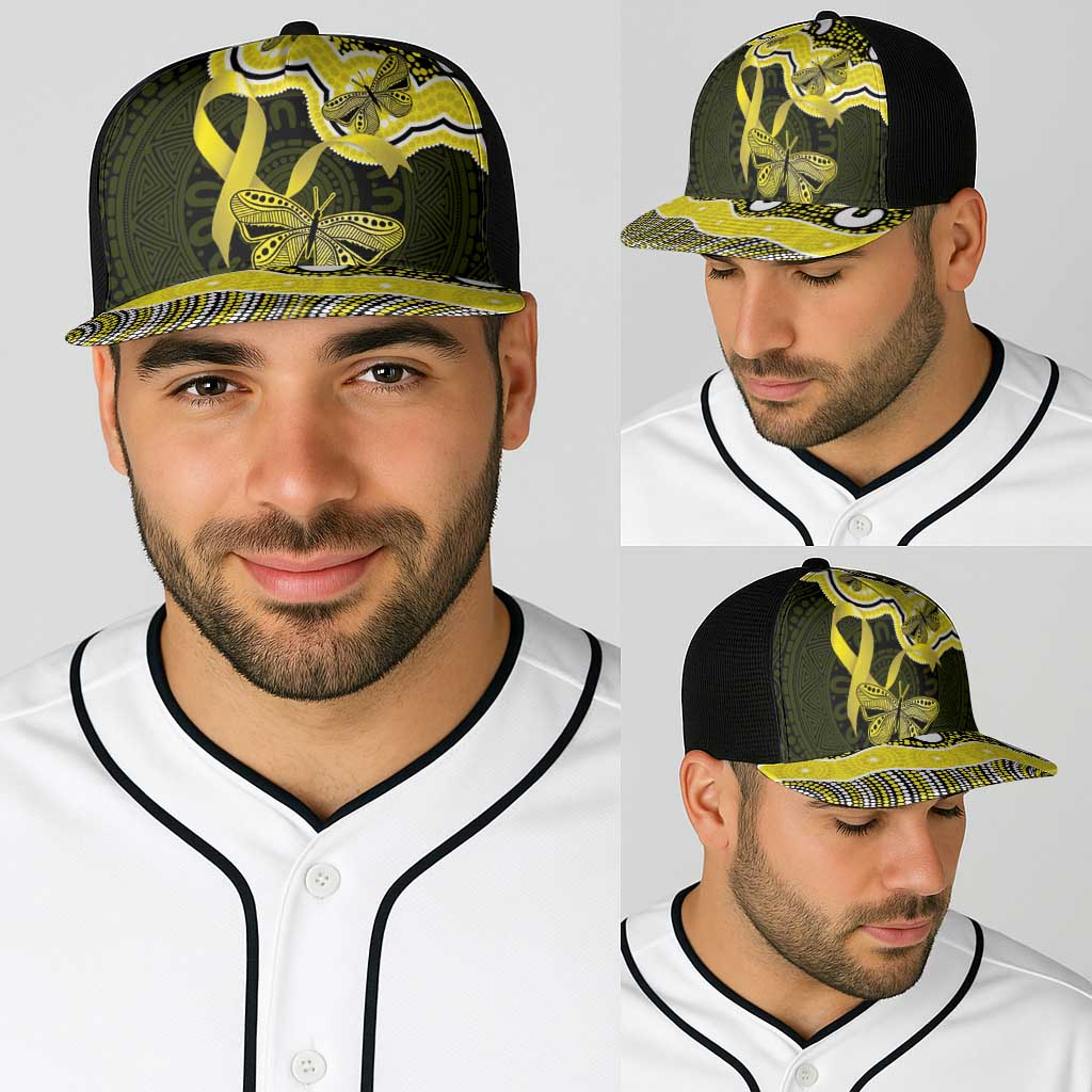 Yellow Ribbon Sarcoma Awareness Month Baseball Net Cap Aboriginal Art - Aussie Hoodie