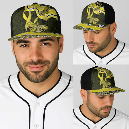 Yellow Ribbon Sarcoma Awareness Month Baseball Net Cap Aboriginal Art - Aussie Hoodie